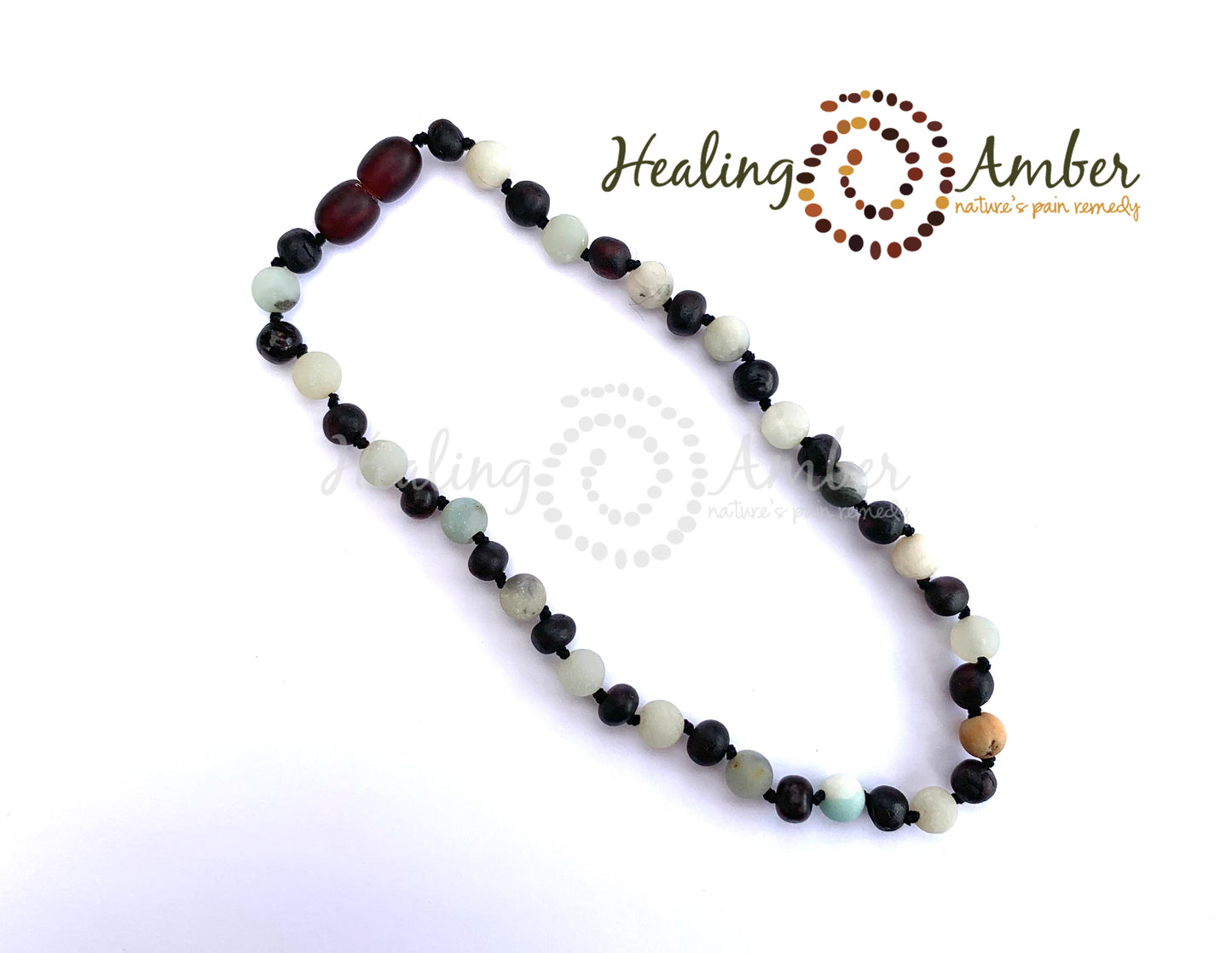 Raw Molasses Amber & Amazonite Gemstone-11 inch