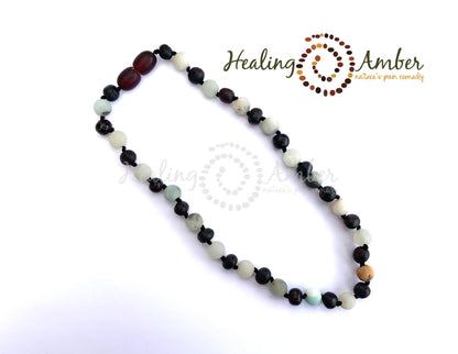 Raw Molasses Amber & Amazonite Gemstone-11 inch