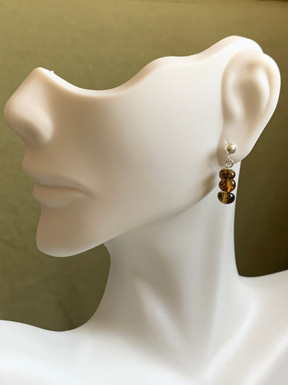 Sterling Silver-Olive Amber-Stud Earrings