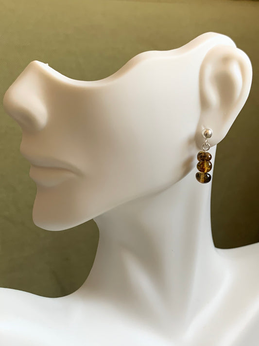 Sterling Silver-Olive Amber-Stud Earrings