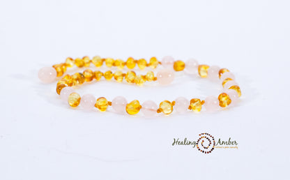 Gold Amber & Rose Quartz-25 inch