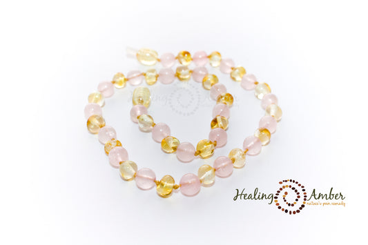 Gold Amber & Rose Quartz-18 inch