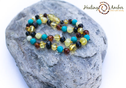 Multi Amber & Turquoise Gemstone-9" clasp