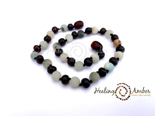 Raw Molasses Amber & Amazonite Gemstone-11 inch