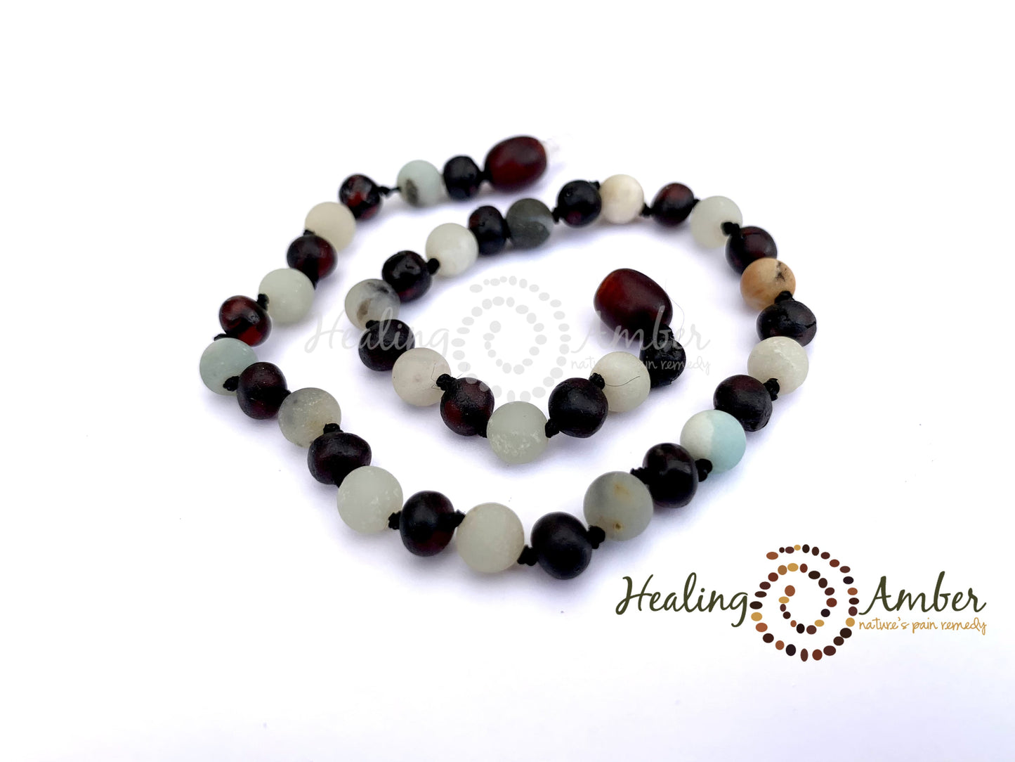 Raw Molasses Amber & Amazonite Gemstone-18 inch