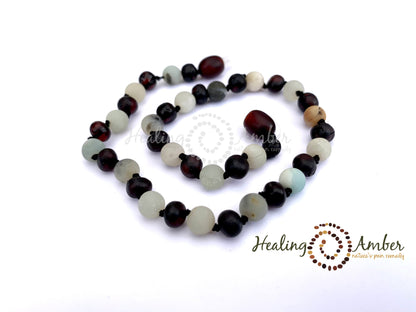 Raw Molasses Amber & Amazonite Gemstone-15 inch